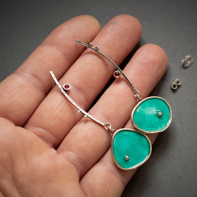 Wholesale Creative Asymmetrical Graffiti Antique Red Copper Artisan-made Diamond Earrings